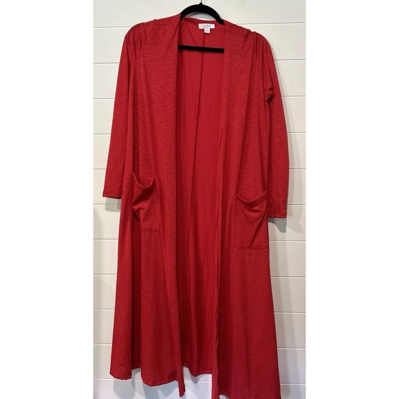 LuLaRoe Sweaters - LuLaRoe Red Slub Knit Longline Duster Cardigan Pockets Small